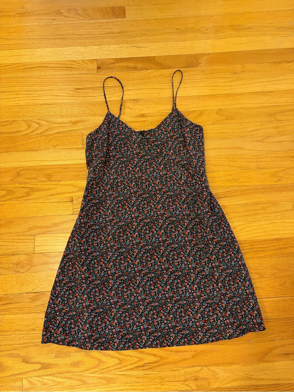 Madewell Black Mini Dress with Red Floral Print